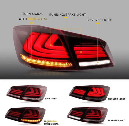VLAND Full LED Sequential Tail Lights For Honda Accord 2013-2015 ABS PMMA GLASS Material