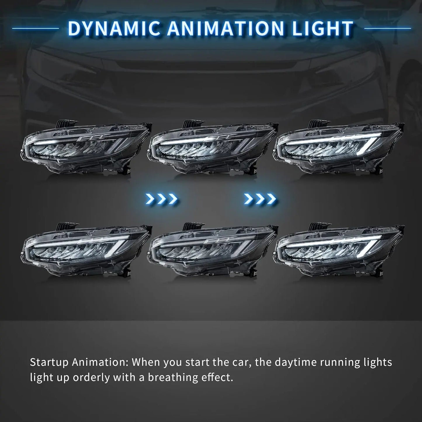 VLAND LED Headlights Assembly Compatible for 10TH Gen Honda Civic Sedan/Coupe/Hatchback/Type R 2016-2021 With Sequential Turn Signal