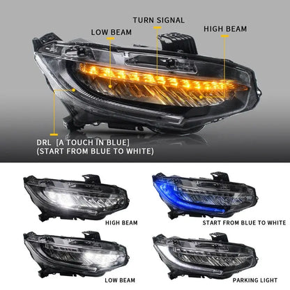 VLAND Full LED Headlights Compatible for Honda Civic 10TH Gen Honda Civic Sedan / Coupe / Hatchback / Type R 2016-2021