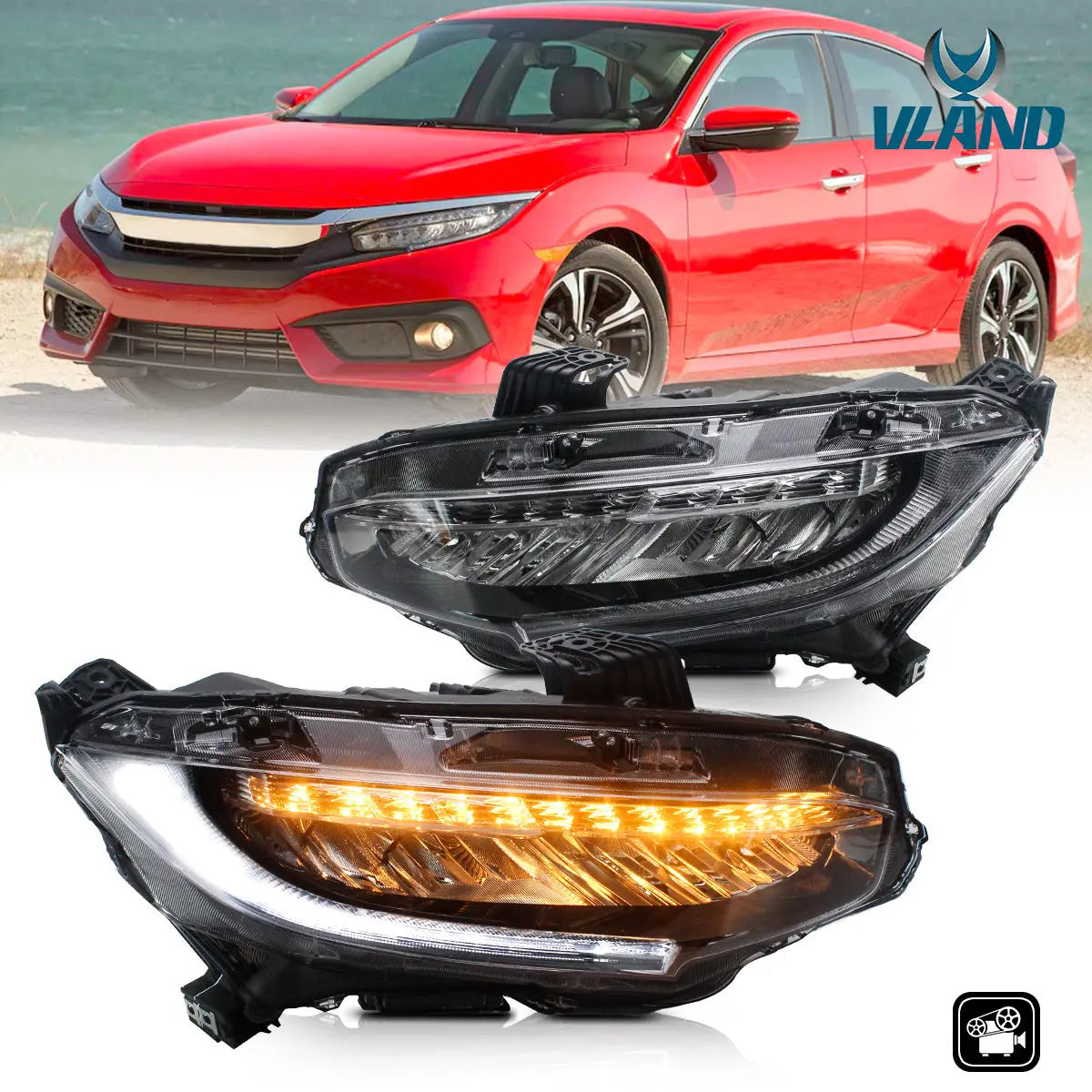 VLAND Full LED Headlights Compatible for Honda Civic 10TH Gen Honda Civic Sedan / Coupe / Hatchback / Type R 2016-2021