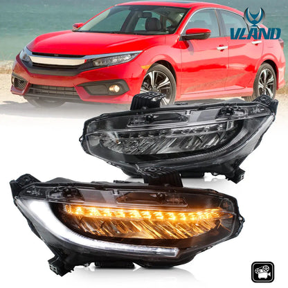 VLAND Full LED Headlights Compatible for Honda Civic 10TH Gen Honda Civic Sedan / Coupe / Hatchback / Type R 2016-2021