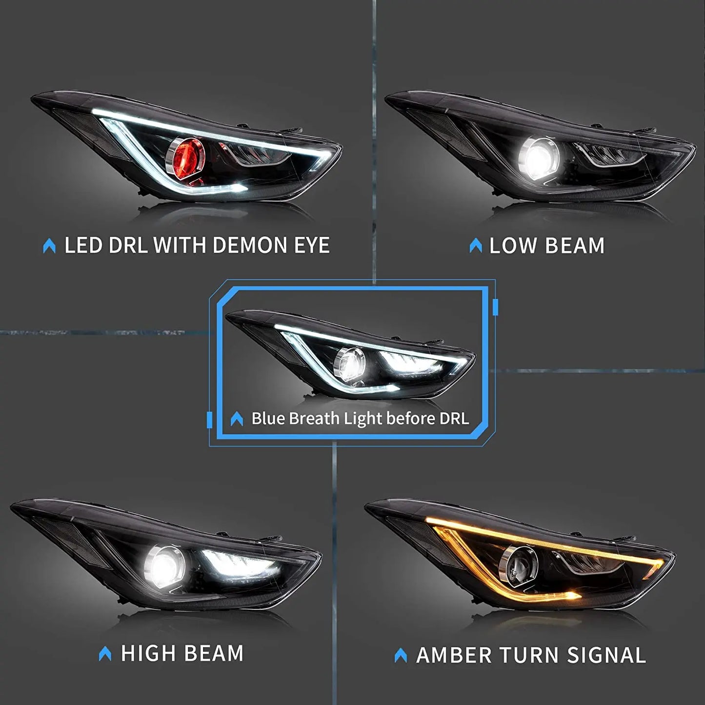 VLAND LED Headlights For Hyundai Elantra Sedan [Fifth Gen] 2011-2015 & Avante MD Coupe 2013-2014