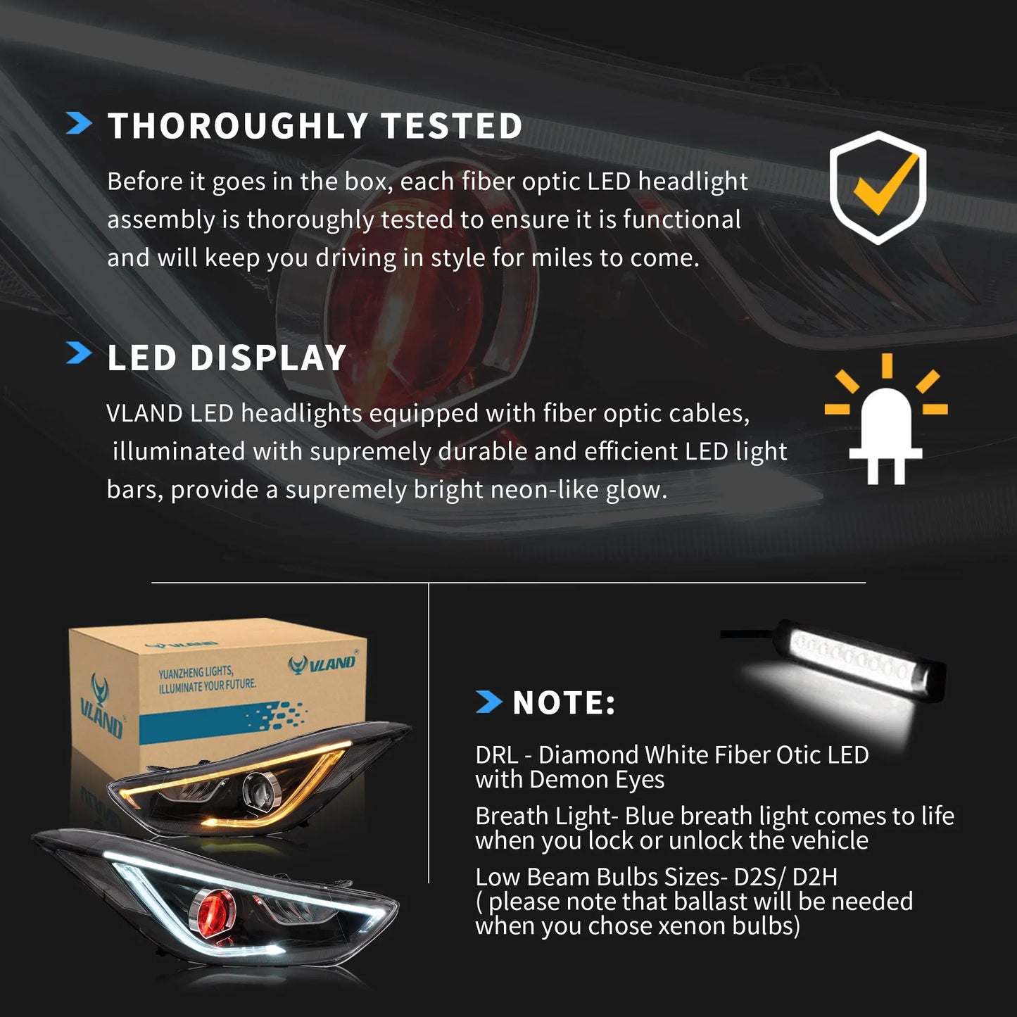 VLAND LED Headlights For Hyundai Elantra Sedan [Fifth Gen] 2011-2015 & Avante MD Coupe 2013-2014