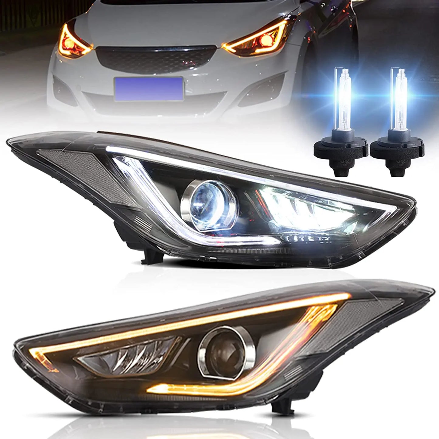 VLAND LED Projector Headlights with D2S/D2H Bulbs Fit for 2012-2015 Hyundai Elantra Avante MD