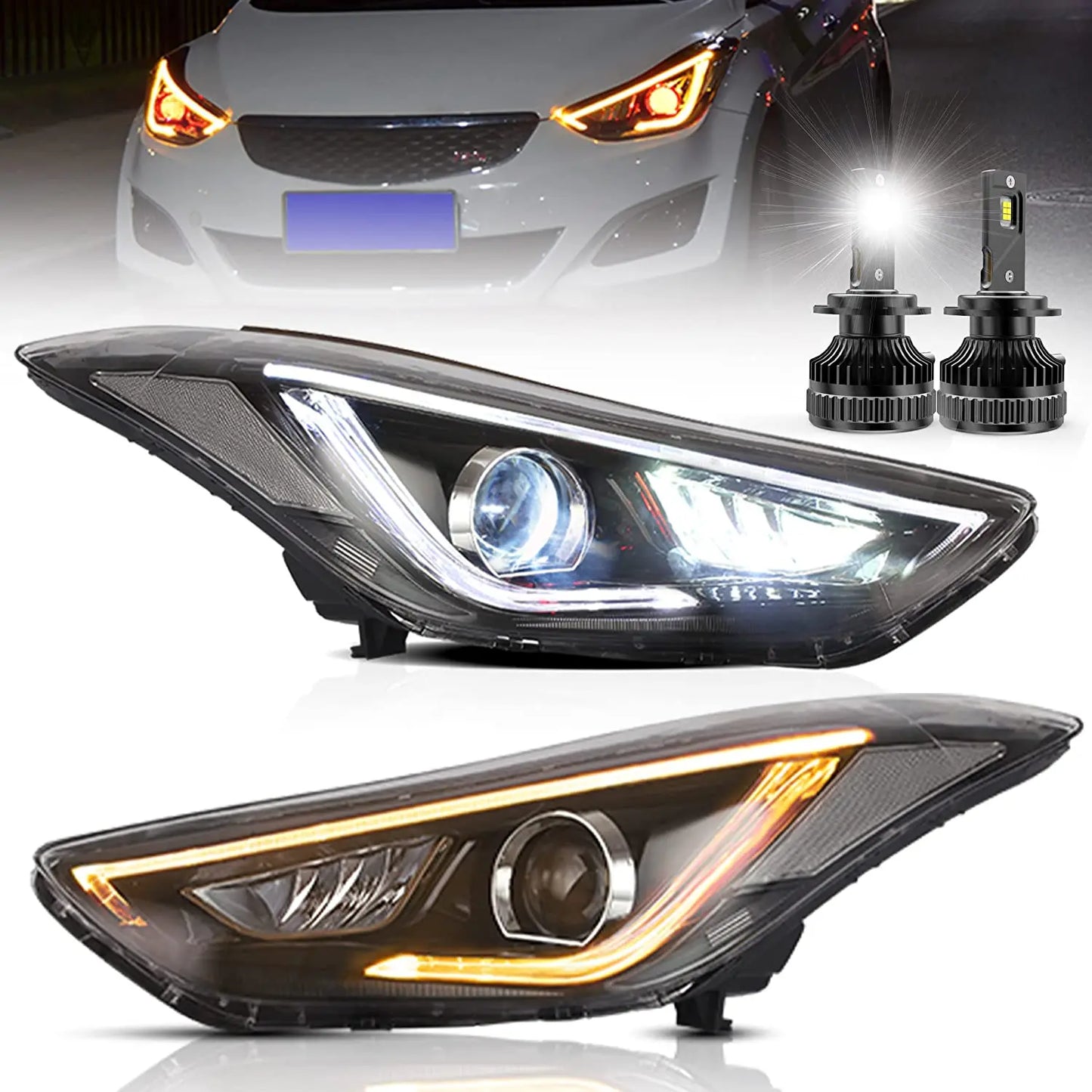 VLAND LED Projector Headlights with D2S/D2H Bulbs Fit for 2012-2015 Hyundai Elantra Avante MD
