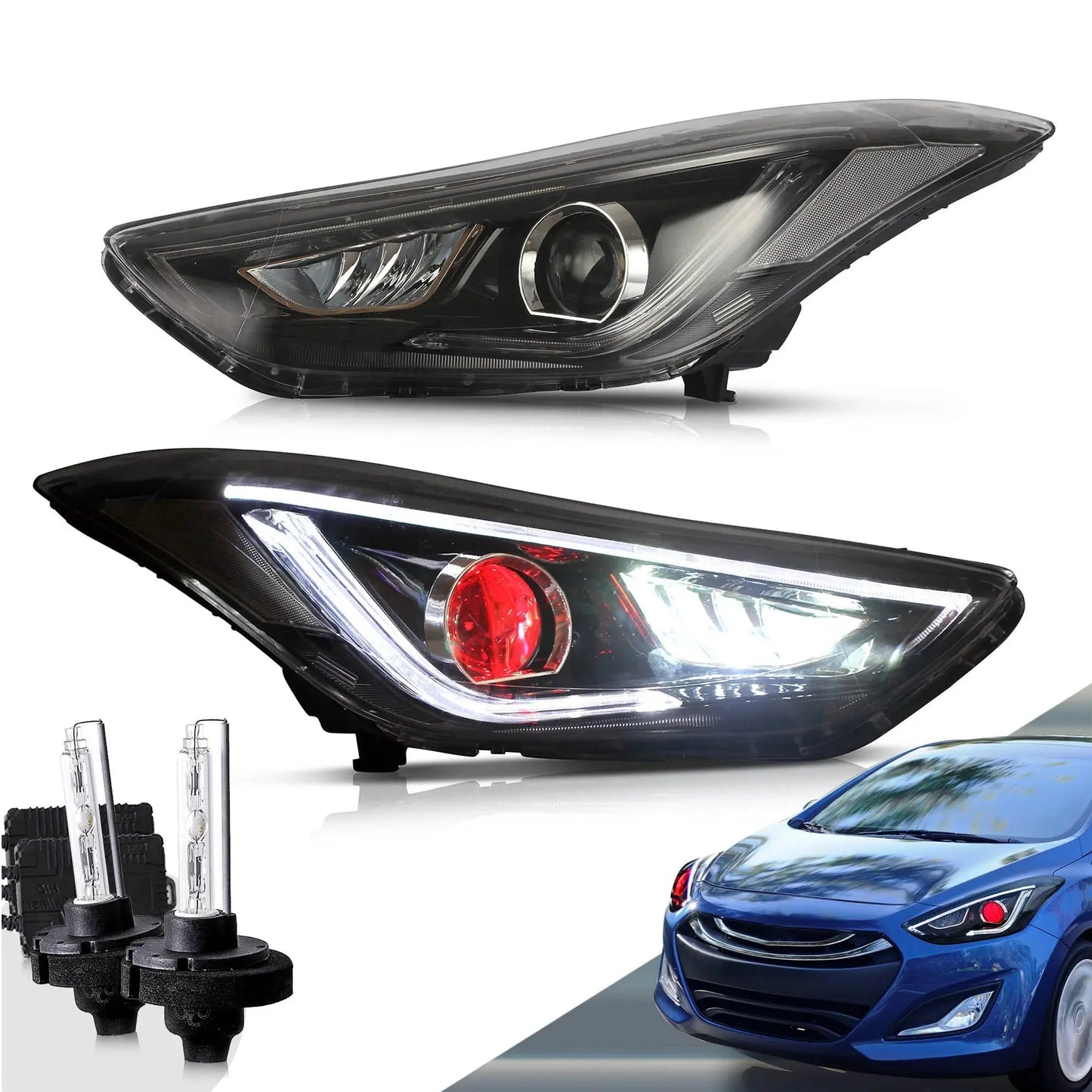 VLAND LED Projector Headlights with D2S/D2H Bulbs Fit for 2012-2015 Hyundai Elantra Avante MD