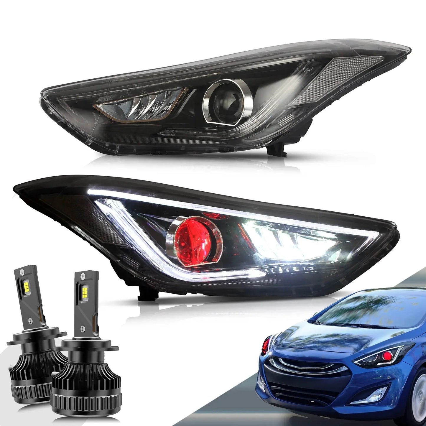 VLAND LED Projector Headlights with D2S/D2H Bulbs Fit for 2012-2015 Hyundai Elantra Avante MD