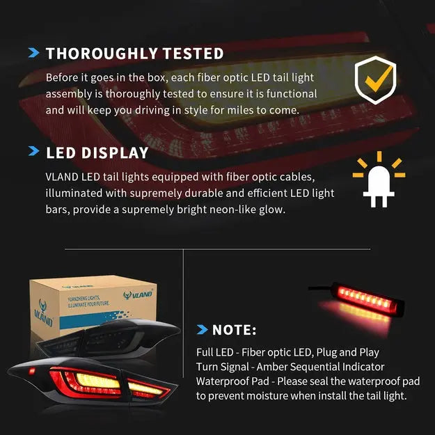 VLAND LED Taillights For Hyundai Elantra Sedan 2011-2016 & Elantra Coupe 2013-2014
