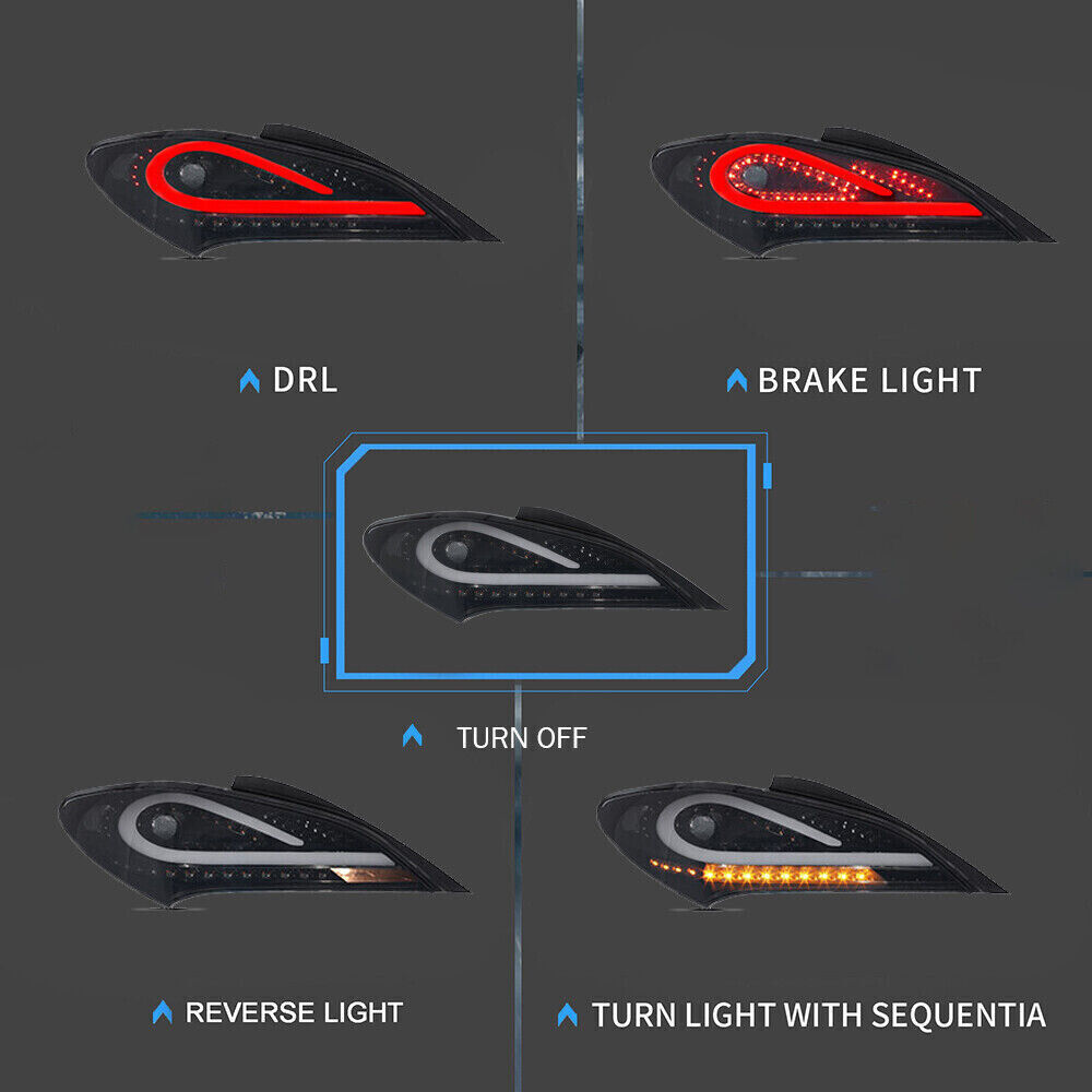 VLAND LED Smoked Taillights For 2010-2016 Hyundai Genesis Coupe w/Sequential
