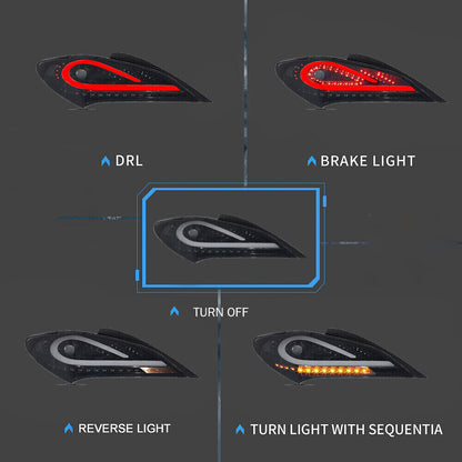 VLAND LED Smoked Taillights For 2010-2016 Hyundai Genesis Coupe w/Sequential