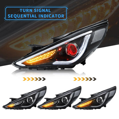 VLAND Dual Beam Sequential Headlights For Hyundai Sonata 2011-2014 ABS PMMA GLASS Material (Bulbs Not Included)
