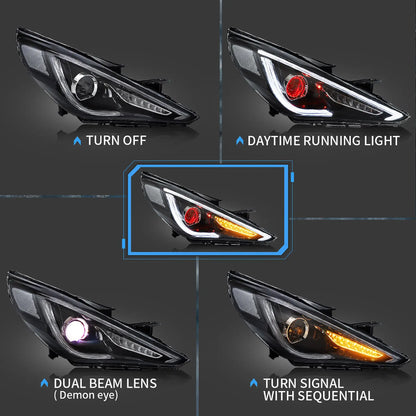 VLAND Dual Beam Sequential Headlights For Hyundai Sonata 2011-2014 ABS PMMA GLASS Material (Bulbs Not Included)