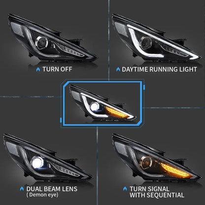 VLAND Dual Beam Sequential Headlights For Hyundai Sonata 2011-2014 ABS PMMA GLASS Material (Bulbs Not Included)