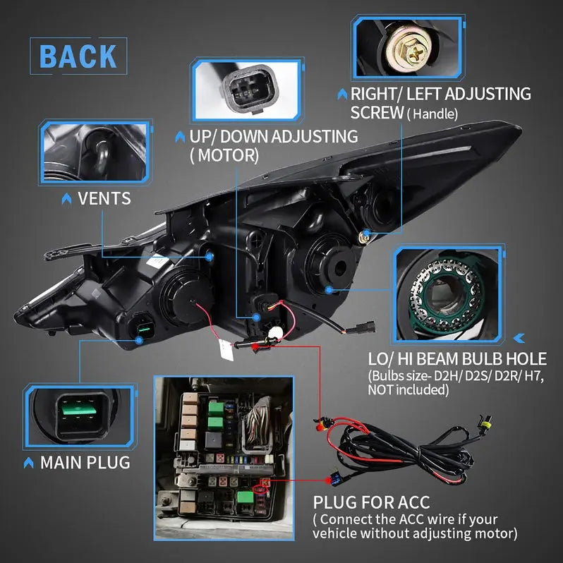 VLAND Dual Beam Sequential Headlights For Hyundai Sonata 2011-2014 ABS PMMA GLASS Material (Bulbs Not Included)