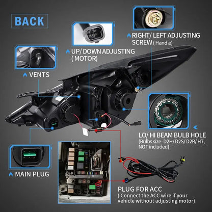 VLAND Dual Beam Sequential Headlights For Hyundai Sonata 2011-2014 ABS PMMA GLASS Material (Bulbs Not Included)