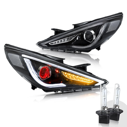 VLAND Dual Beam Sequential Headlights For Hyundai Sonata 2011-2014 ABS PMMA GLASS Material (Bulbs Not Included)