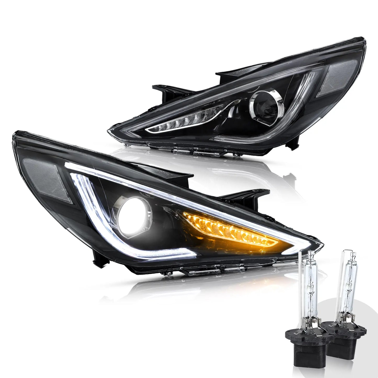 VLAND Dual Beam Sequential Headlights For Hyundai Sonata 2011-2014 ABS PMMA GLASS Material (Bulbs Not Included)