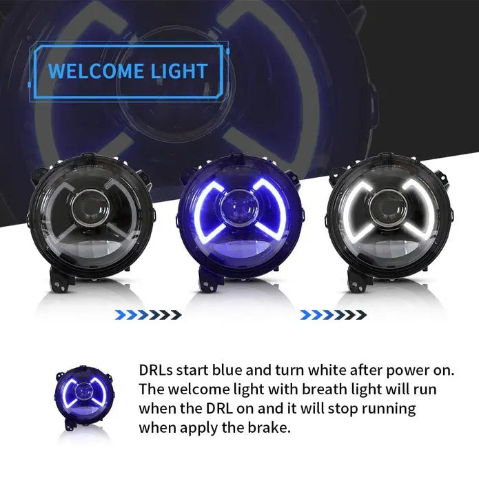 VLAND 9 Inches Full LED Headlights for Jeep Wrangler JL 2018-2023 w/ Activate Lighting