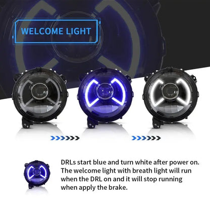 VLAND 9 Inches Full LED Headlights for Jeep Wrangler JL 2018-2023 w/ Activate Lighting