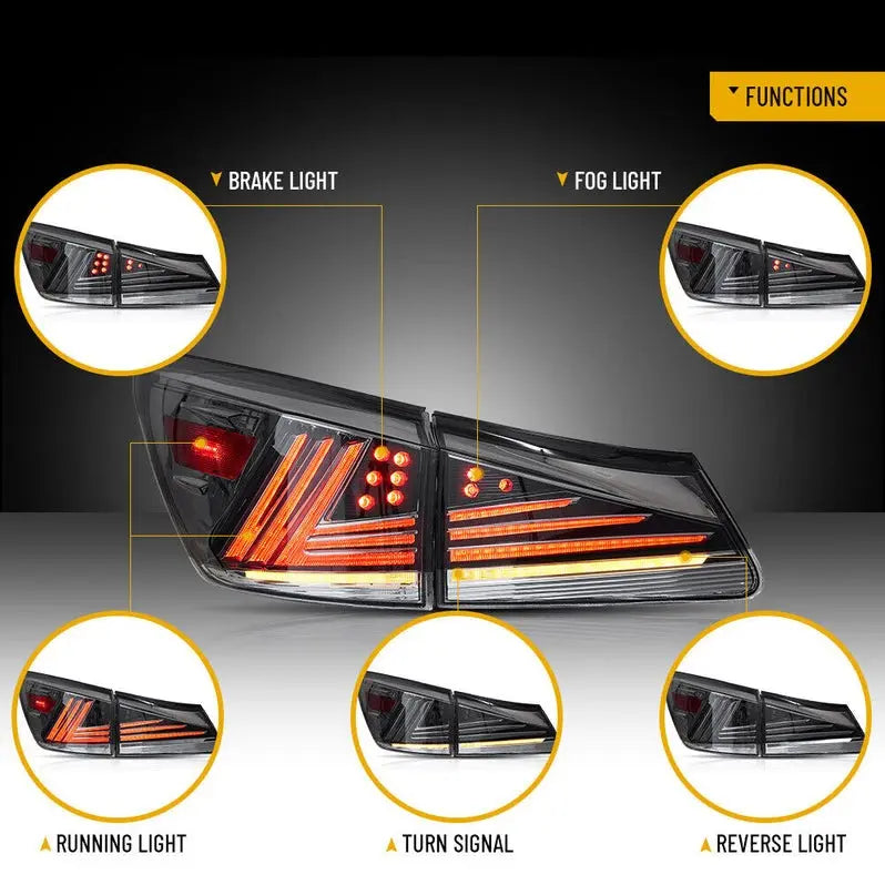 VLAND LED Tail Lights For Lexus IS250 350 ISF 2006-2013 IS200d IS F 2008-2014 w/Animation