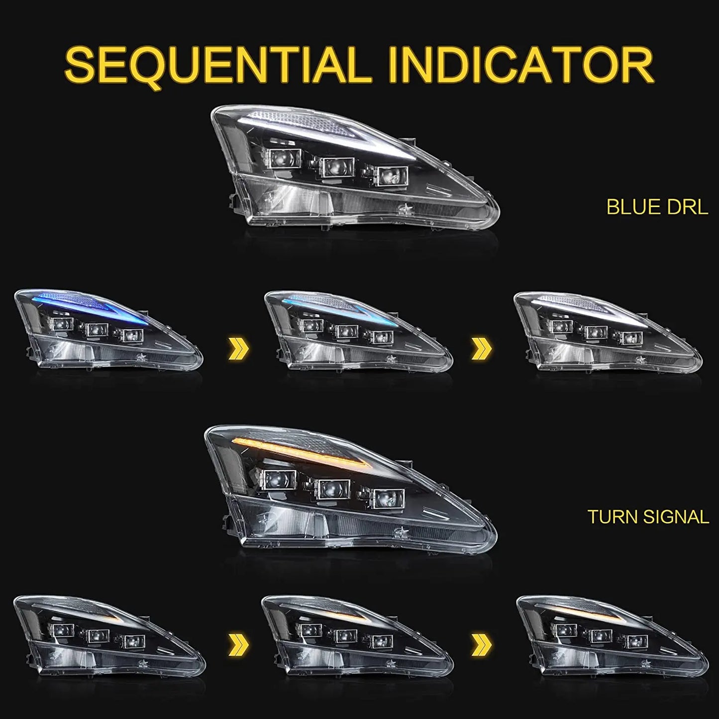 VLAND LED Projector Headlights For Lexus IS250/IS250C IS350/IS350C IS220d 2006-2013 ISF 2008-2014 With Animation & Blue Breathing