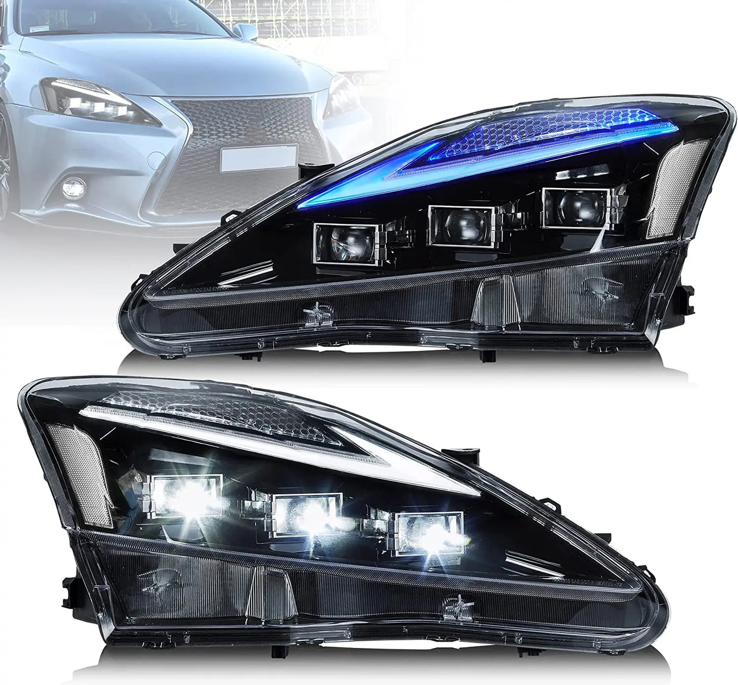 VLAND LED Projector Headlights For Lexus IS250/IS250C IS350/IS350C IS220d 2006-2013 ISF 2008-2014 With Animation & Blue Breathing