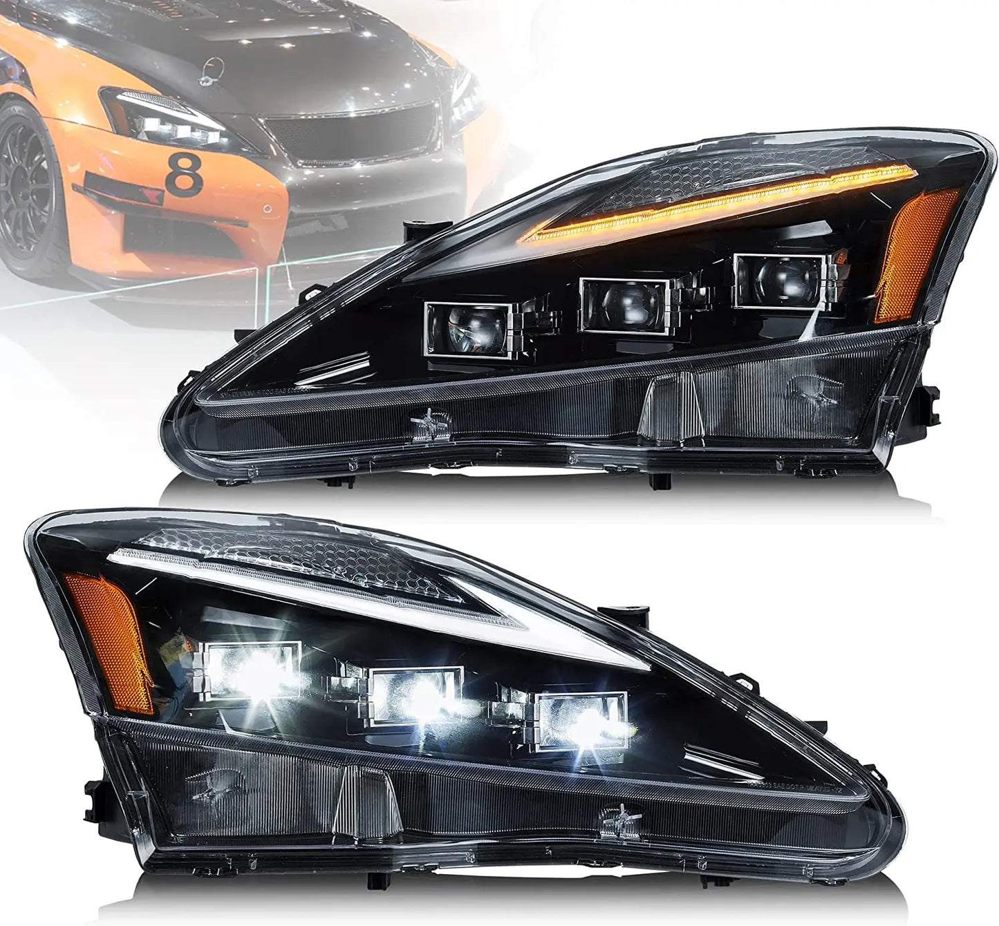 VLAND LED Projector Headlights For Lexus IS250/IS250C IS350/IS350C IS220d 2006-2013 ISF 2008-2014 With Animation & Blue Breathing