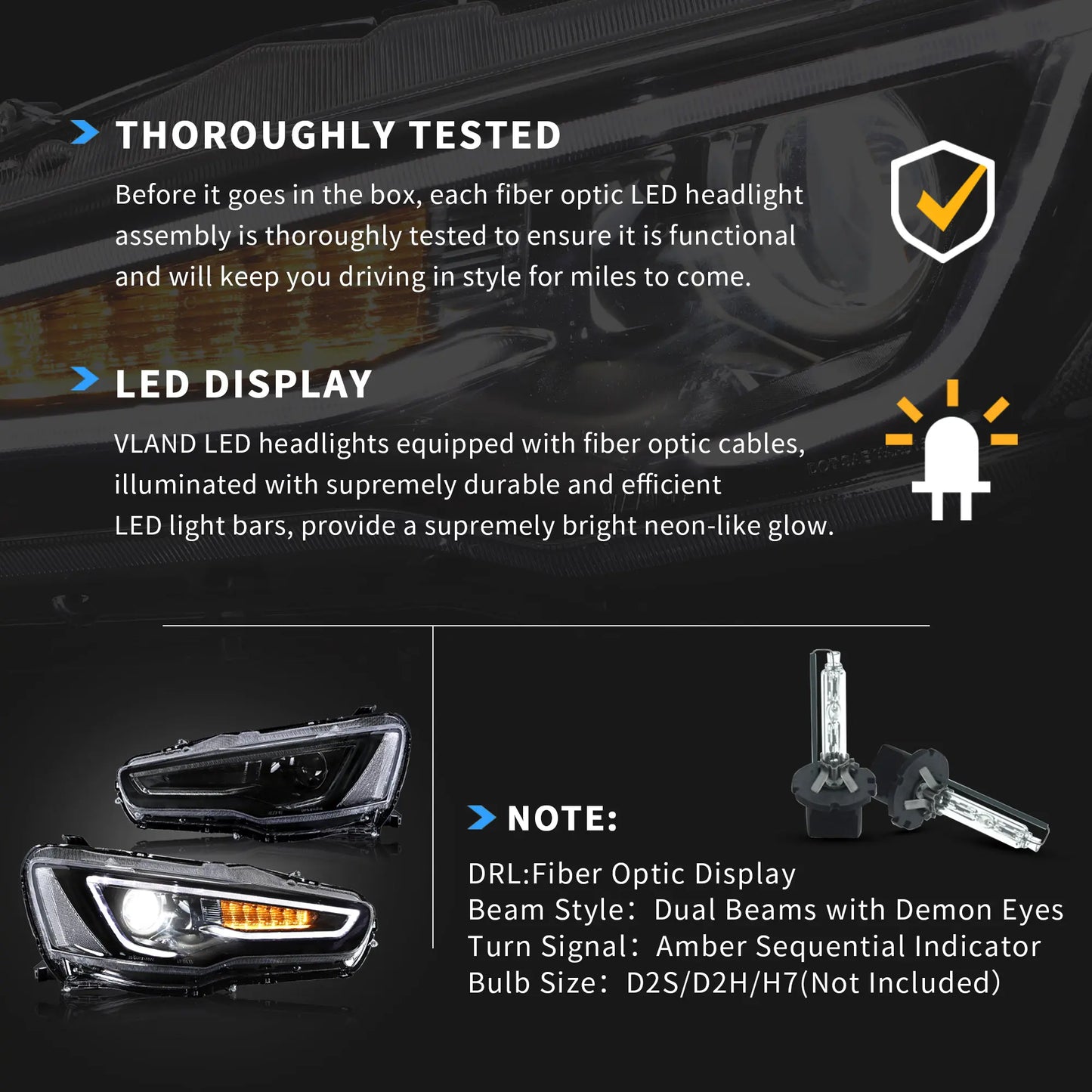 VLAND LED Headlights For 2008-2017 Mitsubishi Lancer /Evo X