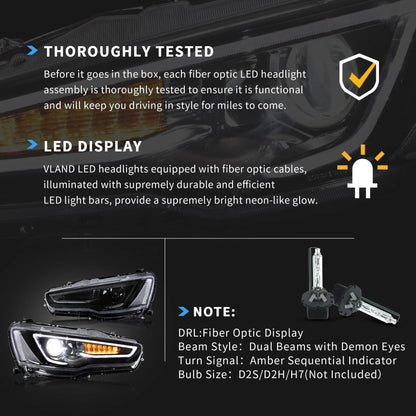 VLAND LED Headlights For 2008-2017 Mitsubishi Lancer /Evo X