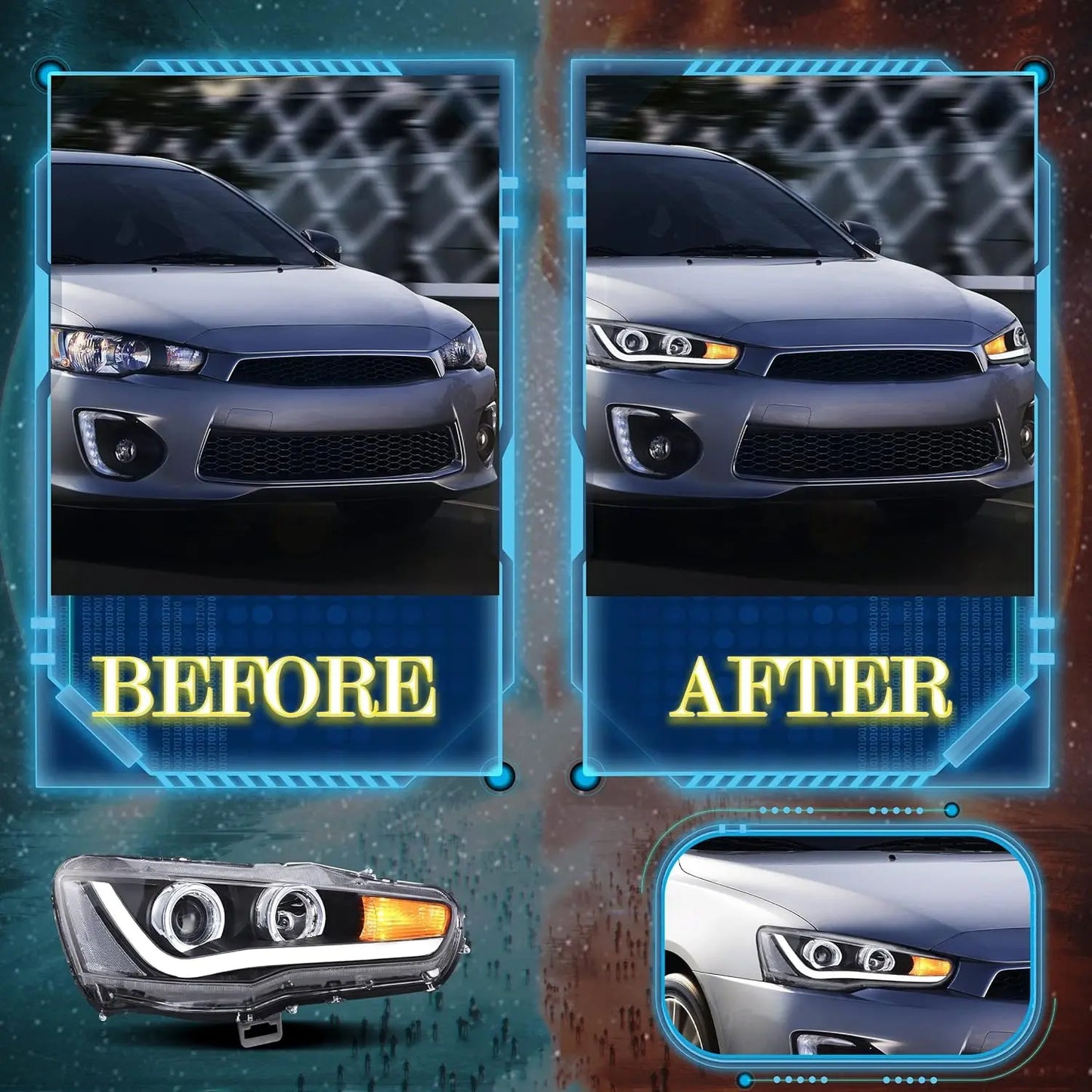 VLAND LED Projector Headlights for Mitsubishi Lancer EVO X 2008-2017 with Dynamic Turn Signal