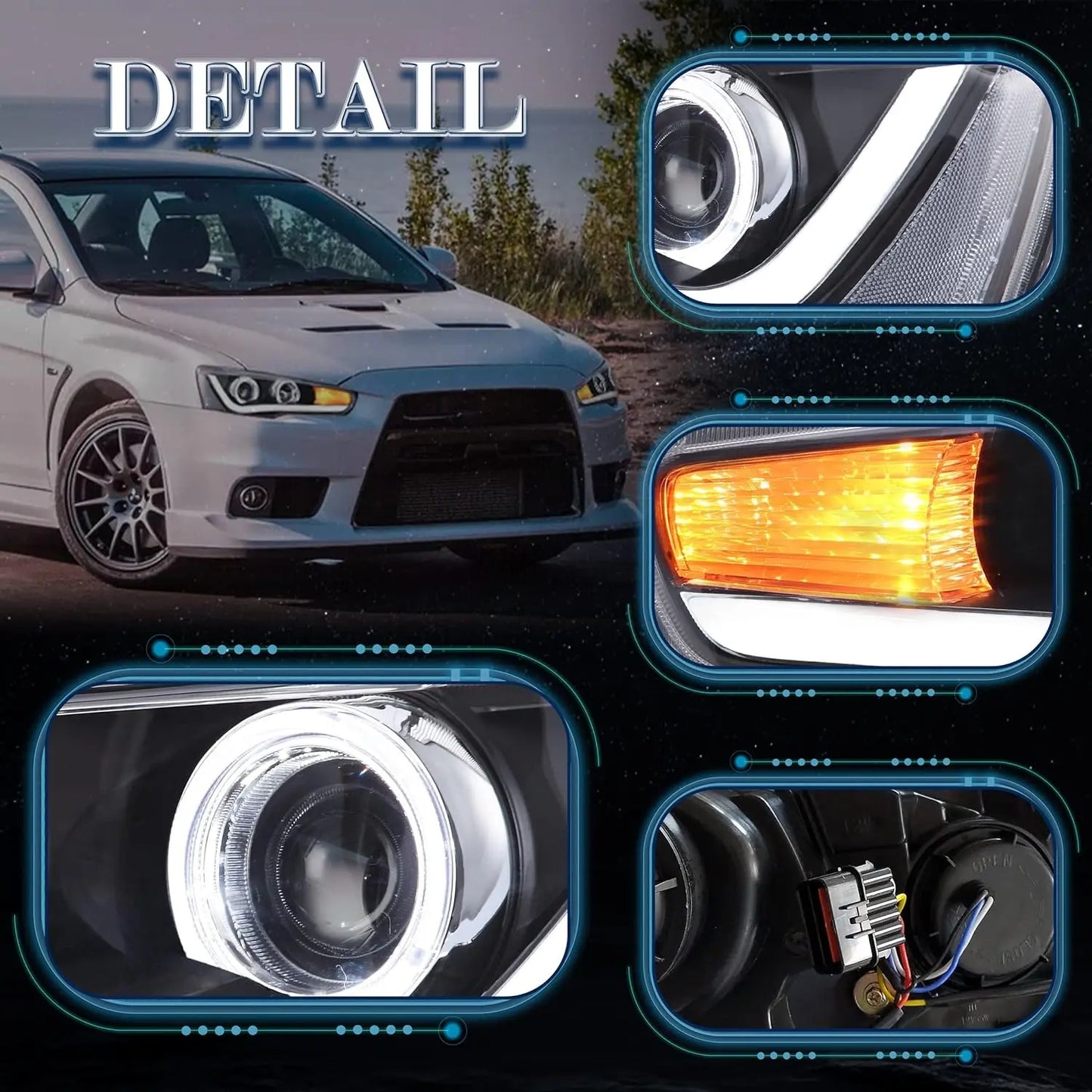 VLAND LED Projector Headlights for Mitsubishi Lancer EVO X 2008-2017 with Dynamic Turn Signal