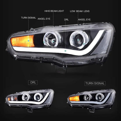 VLAND LED Projector Headlights for Mitsubishi Lancer EVO X 2008-2017 with Dynamic Turn Signal