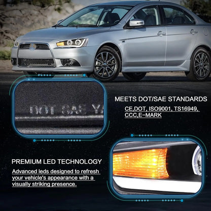 VLAND LED Projector Headlights for Mitsubishi Lancer EVO X 2008-2017 with Dynamic Turn Signal