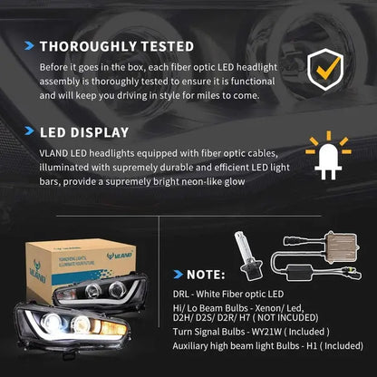 VLAND LED Projector Headlights for Mitsubishi Lancer EVO X 2008-2017 with Dynamic Turn Signal