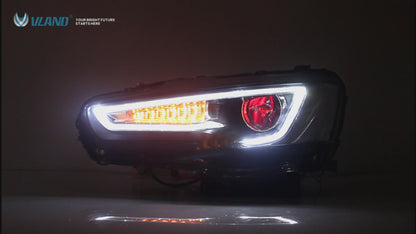 VLAND Dual Beam Projector Headlights Compatible for Mitsubishi Lancer EVO X 2008-2020 with Demon Eye
