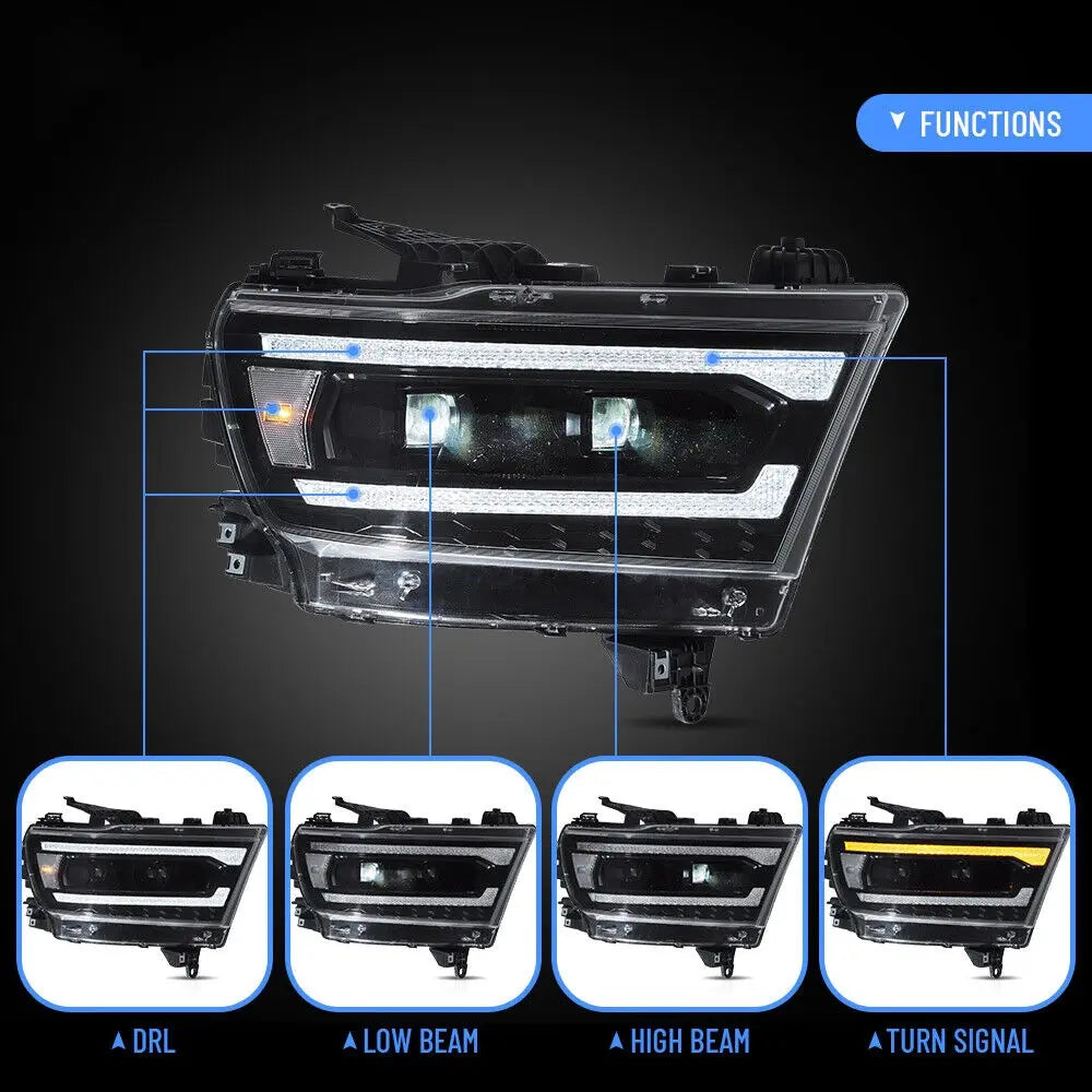 VLAND Full LED Projector Headlights For 2019-2024 RAM 1500