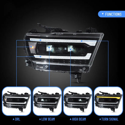 VLAND Full LED Projector Headlights For 2019-2024 RAM 1500