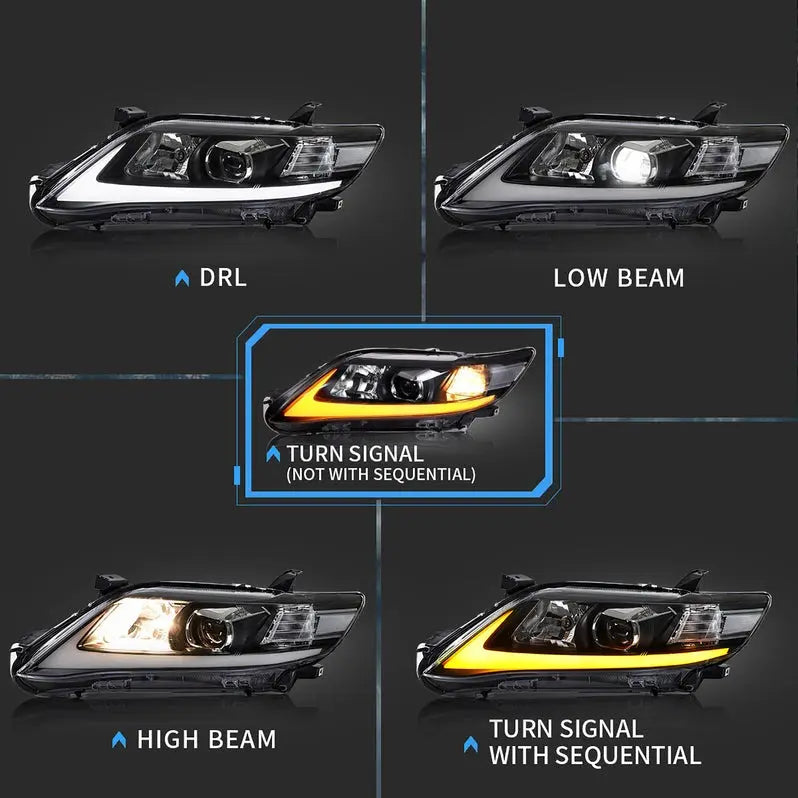 VLAND LED Projector Headlights For 2010 2011 Toyota Camry Base LE SE and XLE w/Sequential (US version)