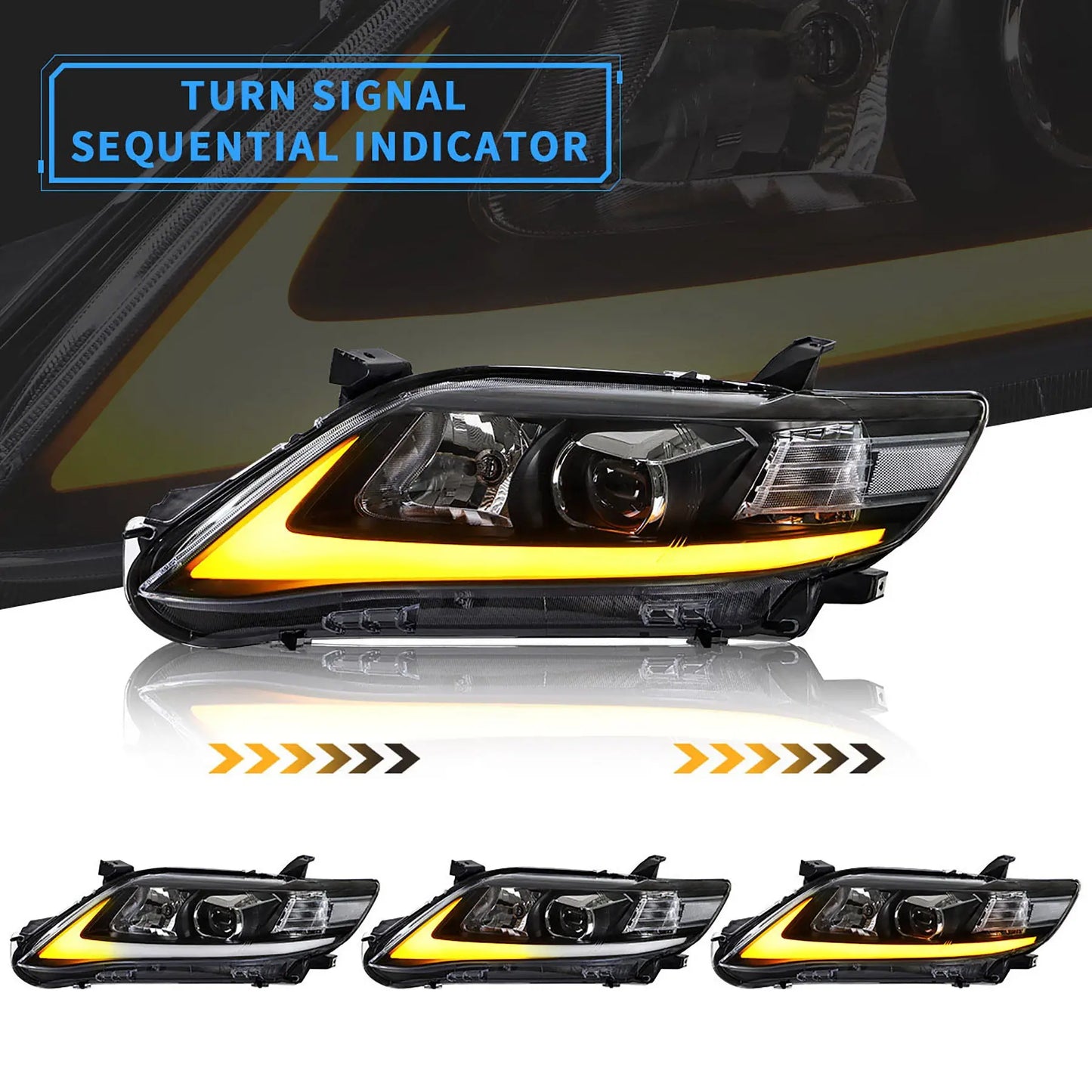 VLAND LED Projector Headlights For 2010 2011 Toyota Camry Base LE SE and XLE w/Sequential (US version)