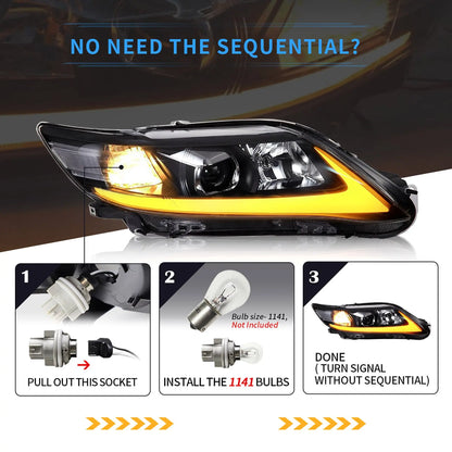 VLAND LED Projector Headlights For 2010 2011 Toyota Camry Base LE SE and XLE w/Sequential (US version)