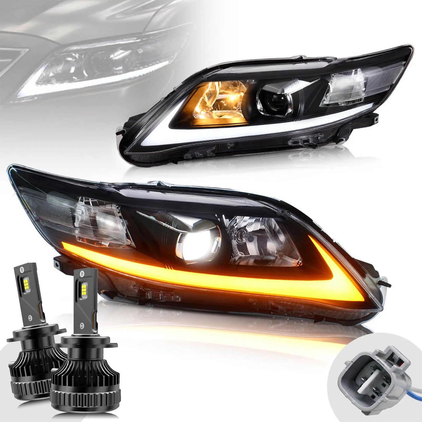 VLAND LED Projector Headlights For 2010 2011 Toyota Camry Base LE SE and XLE w/Sequential (US version)