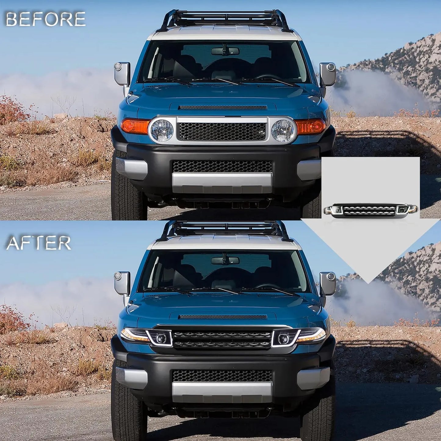 VLAND Projector Headlight With Black Bumper / Grill And Taillights Kit For 2007-2015 Toyota FJ Cruiser