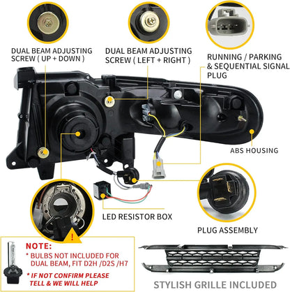 VLAND Projector Headlight With Black Bumper / Grill And Taillights Kit For 2007-2015 Toyota FJ Cruiser