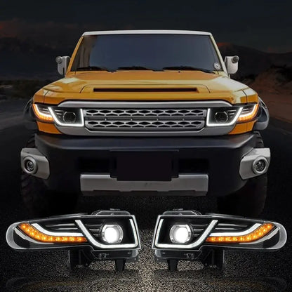 VLAND LED Headlights With Grille Assembly+2PCs D2H Xenon Bulbs Fit for 2007-2015 Toyota FJ Cruiser 1st Gen