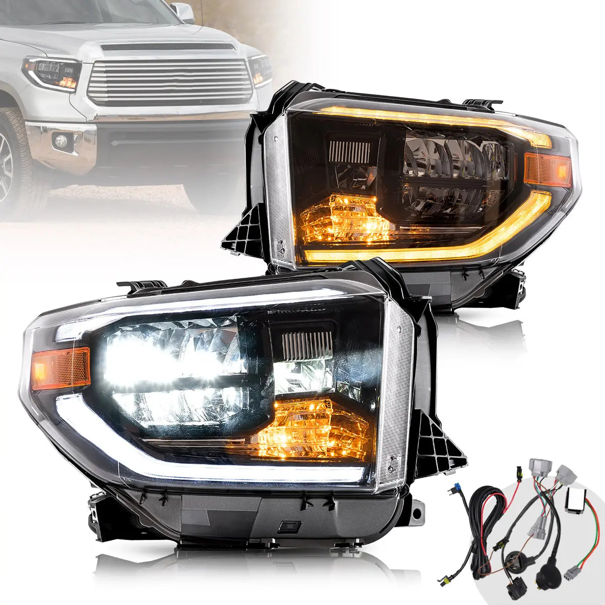 VLAND LED Headlights Fit For 2014-2021 Toyota Tundra with Sequential Turn Signals