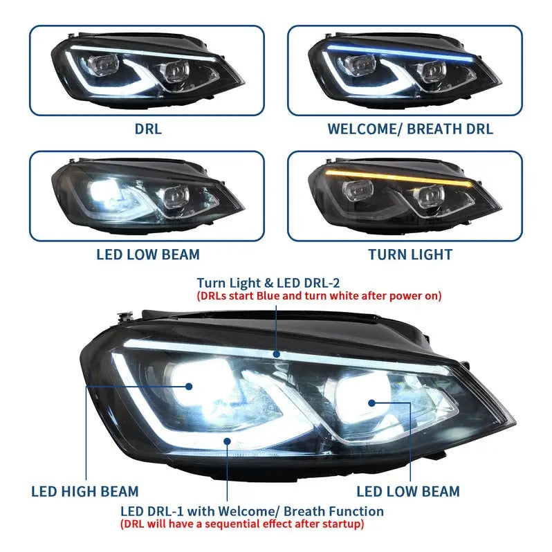 VLAND Full LED Headlights For Volkswagen 2015-2017 Golf MK7 Halogen Headlights Models (Europe is 2013-2016)
