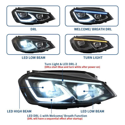 VLAND Full LED Headlights For Volkswagen 2015-2017 Golf MK7 Halogen Headlights Models (Europe is 2013-2016)