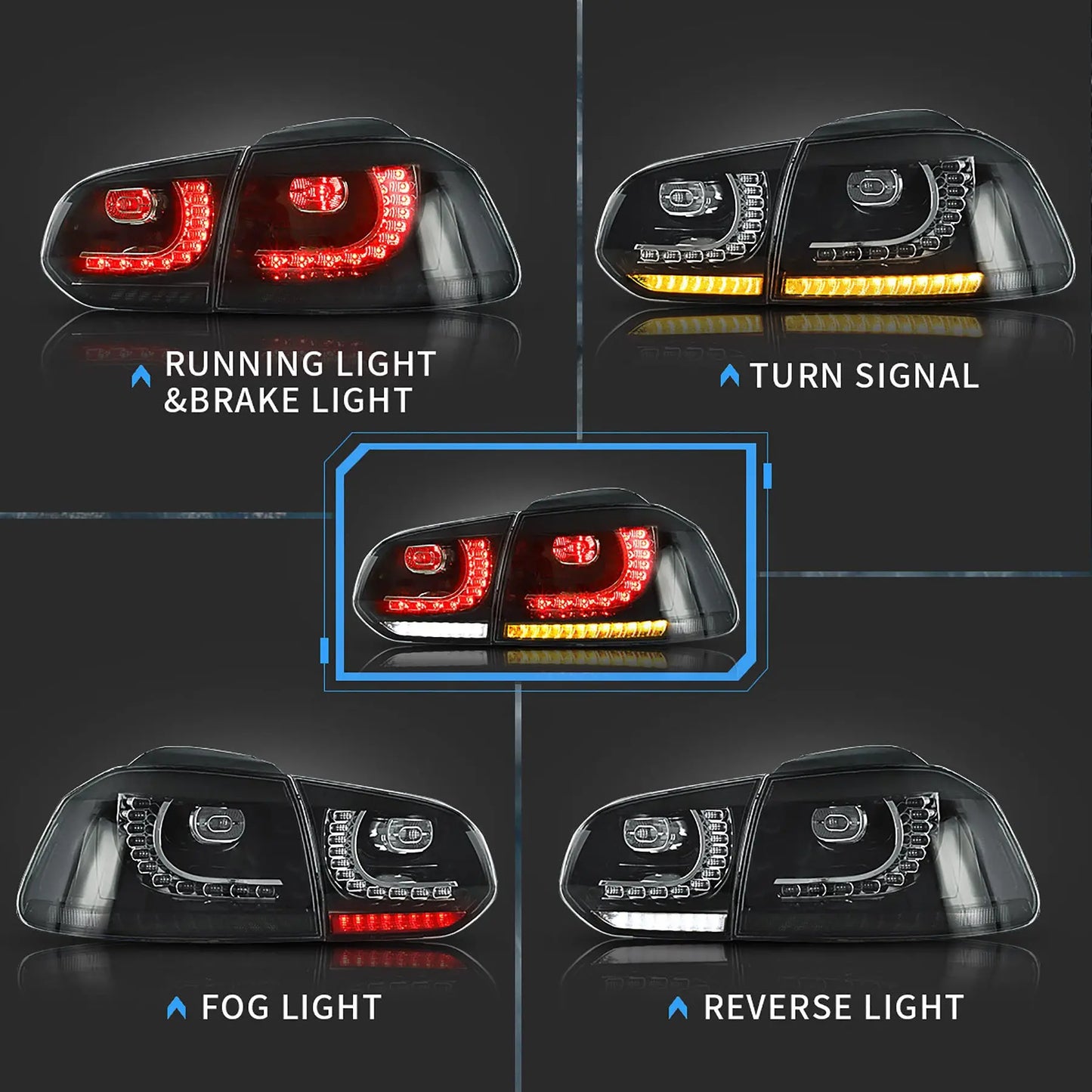 VLAND LED Taillights for Volkswagen Golf 6 MK6 2008-2013 With Sequential indicators
