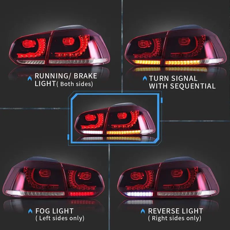 VLAND LED Taillights for Volkswagen Golf 6 MK6 2008-2013 With Sequential indicators