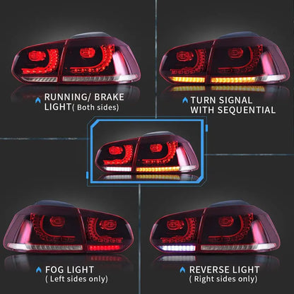 VLAND LED Taillights for Volkswagen Golf 6 MK6 2008-2013 With Sequential indicators